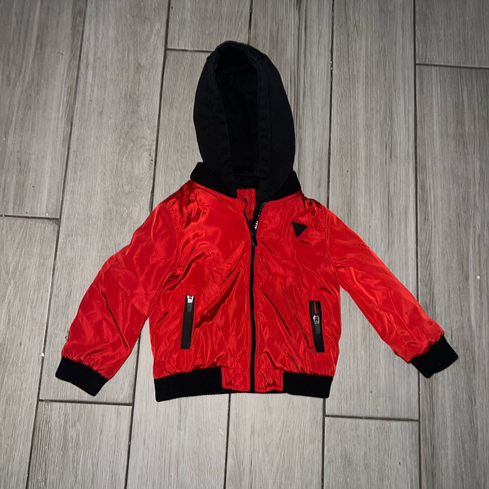 Guess Kids Red and Black Hooded Jacket